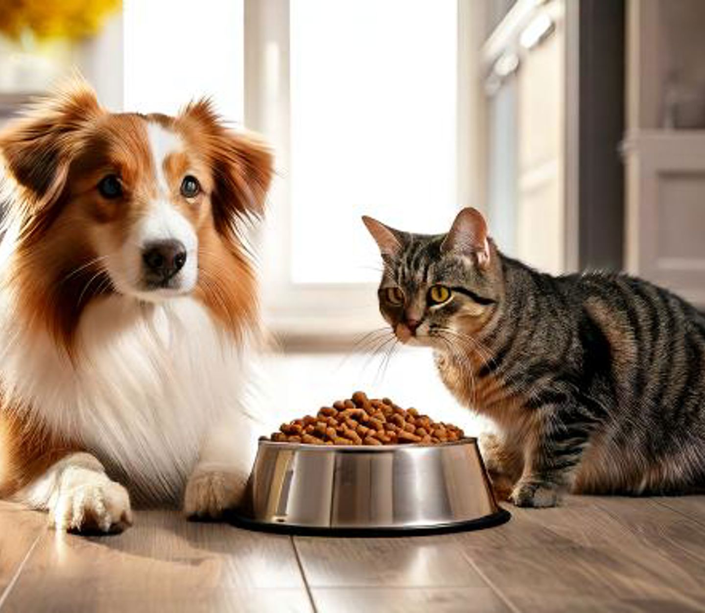 Firefly Dog And Cat On Kitchen Floor, Premium Pet Food In Bowl 28871