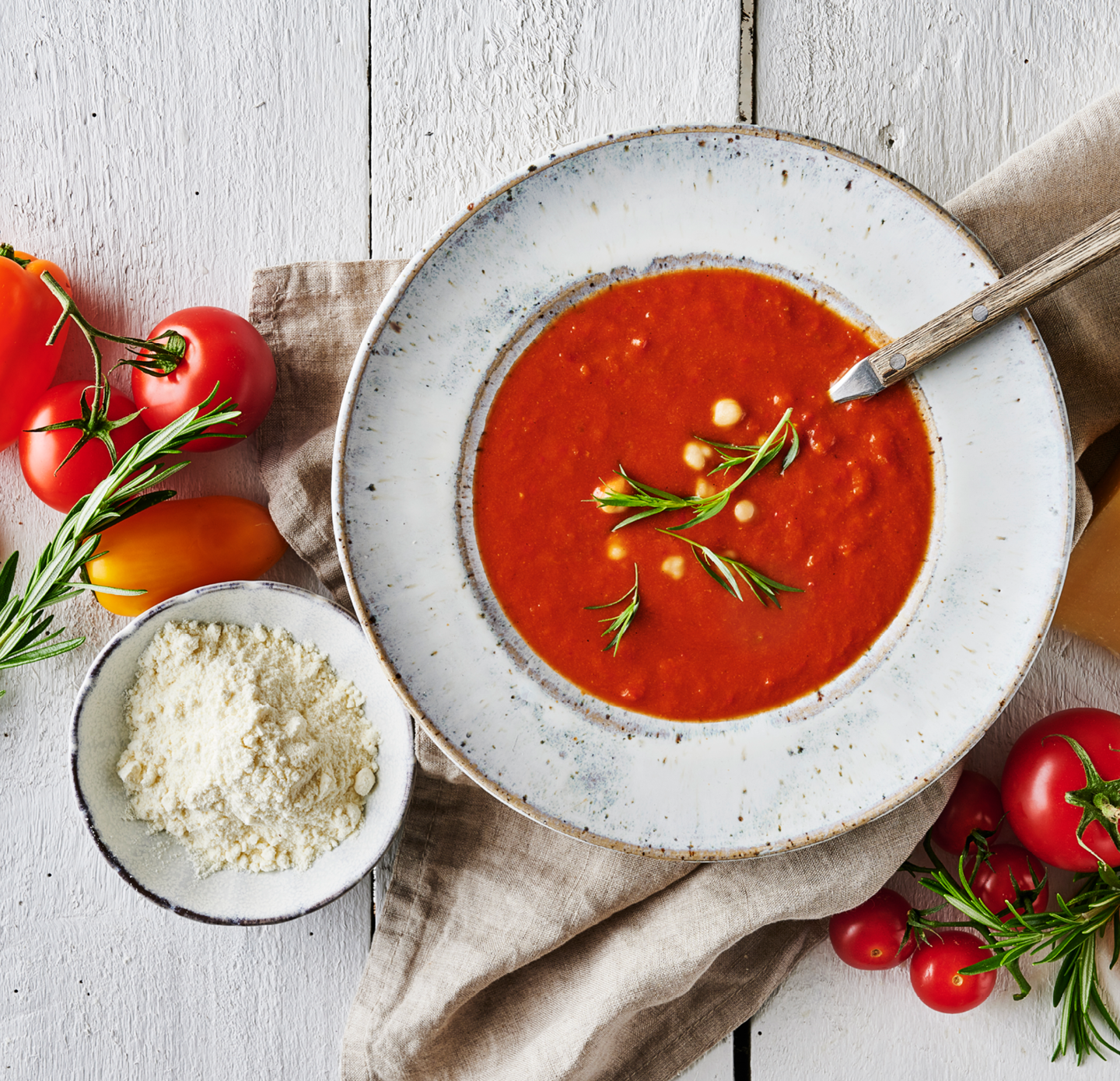 Hot Tomato Soup with Goya Cheese Powder