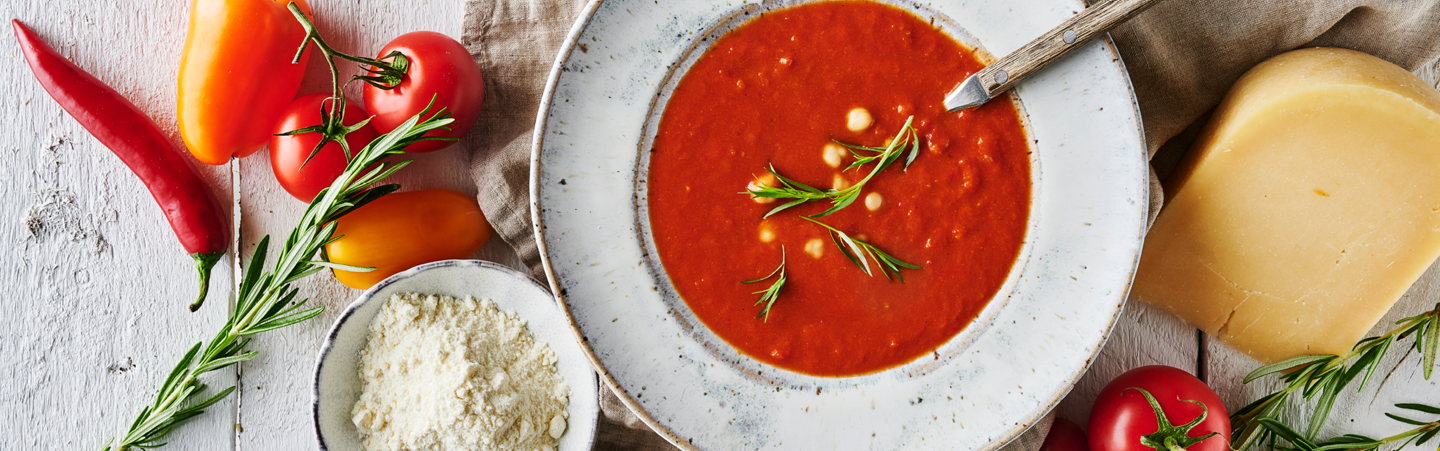 Hot Tomato Soup with Goya Cheese Powder