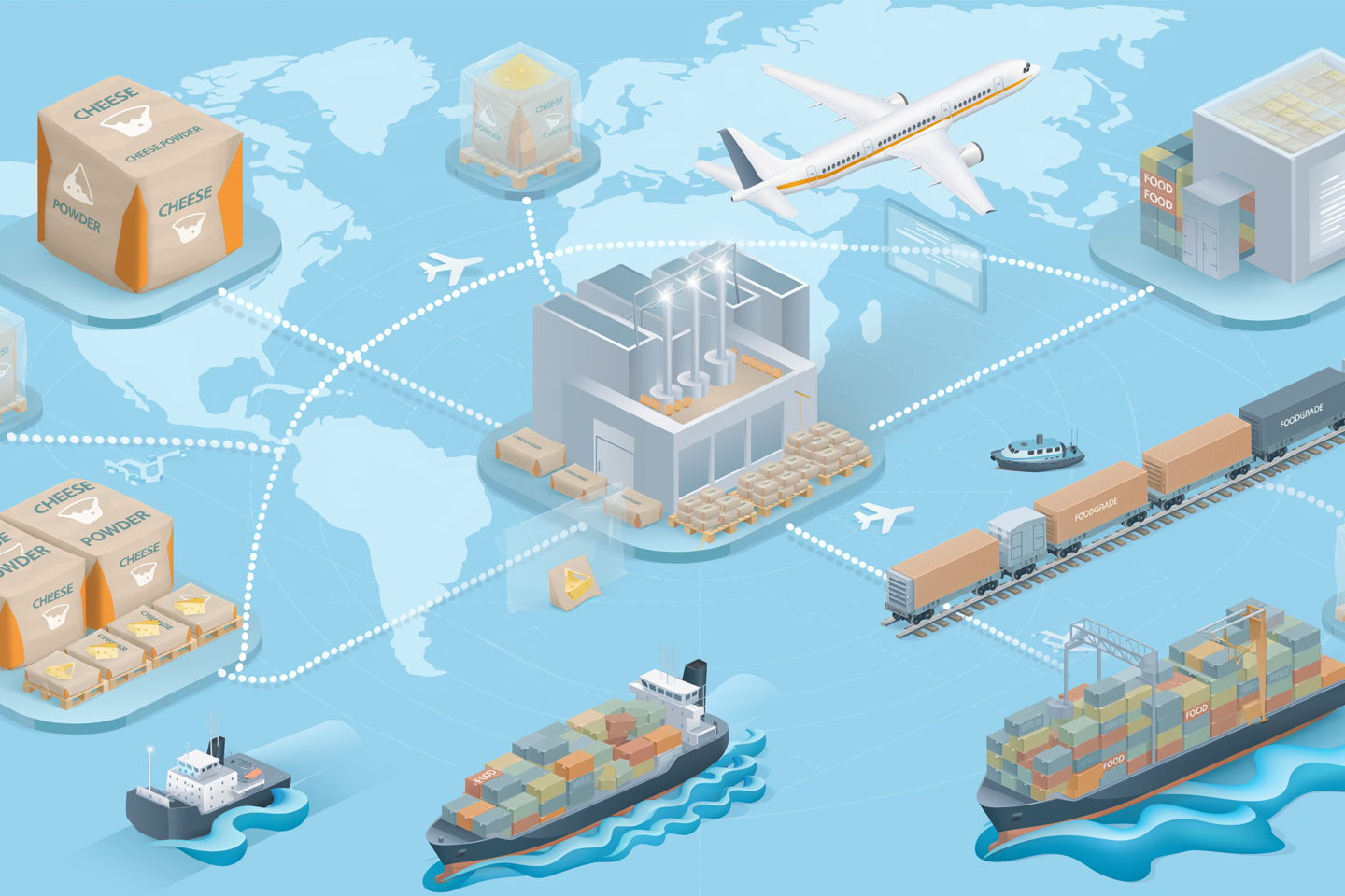 Firefly_Global transportation and logistics of cheese powder 628174.png