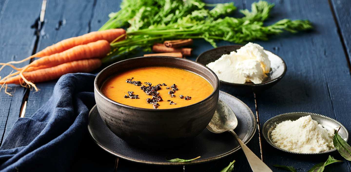 Vegetarian Carrot Soup with Cheese Powder